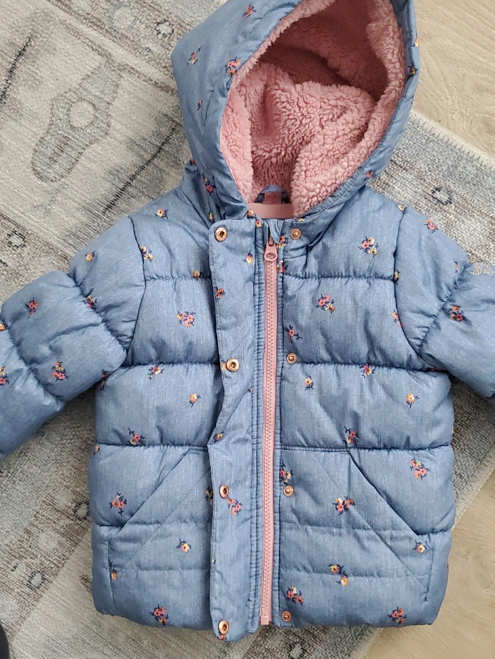 Oshkosh B'gosh Toddler Girls Blue Floral Hooded Winter Jacket Coat Sz2T